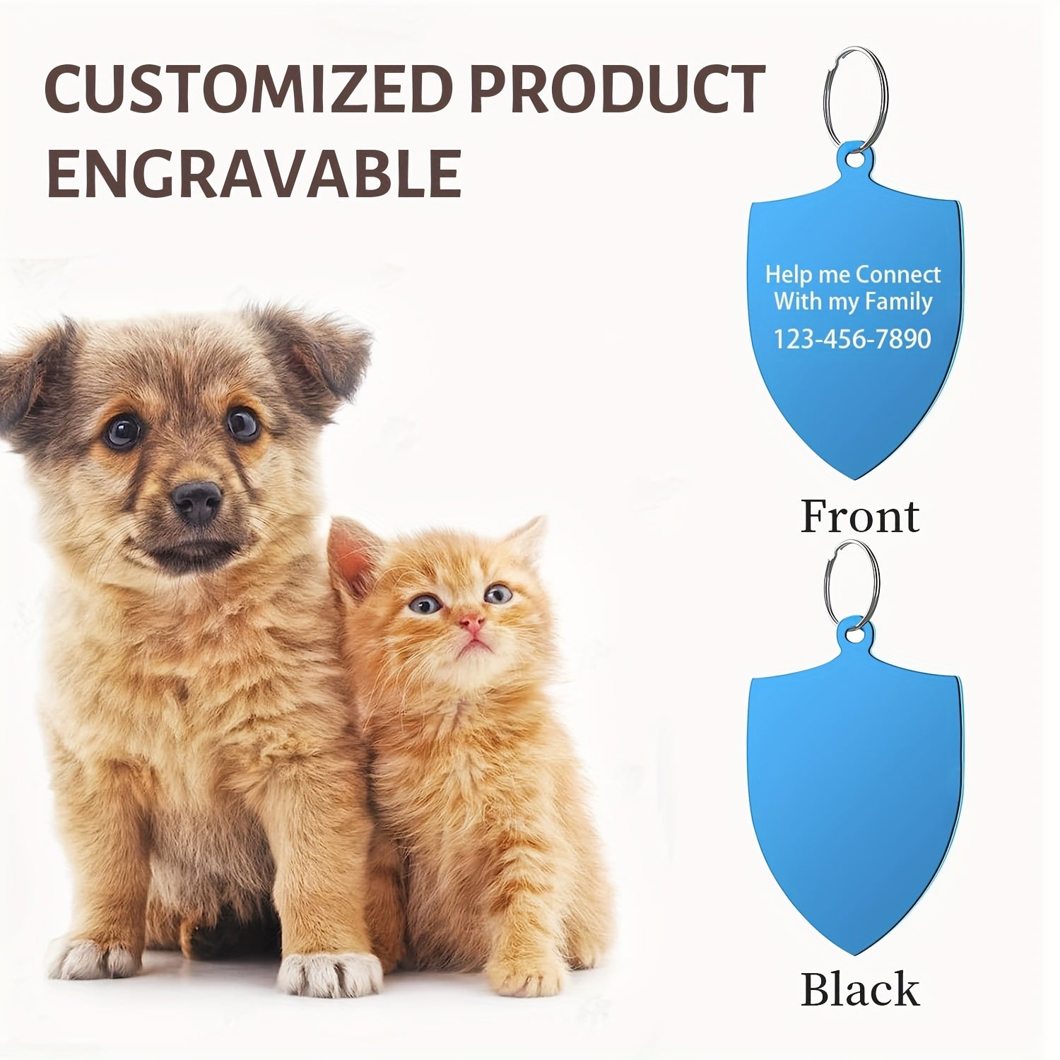 Custom Shield Shape Dog ID Tag with Personalized Phone Number