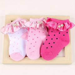 3 Pairs Lace Socks for Girls Pearl Decorations Darling Socks