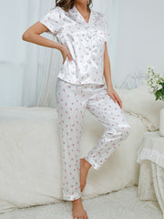 Floral Print Pajama Set Short Sleeve Top & Pants
