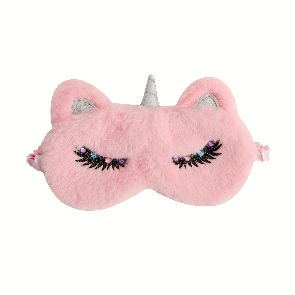 Cartoon Rainbow Horse Blindfold Soft Blackout Plush Eye Mask