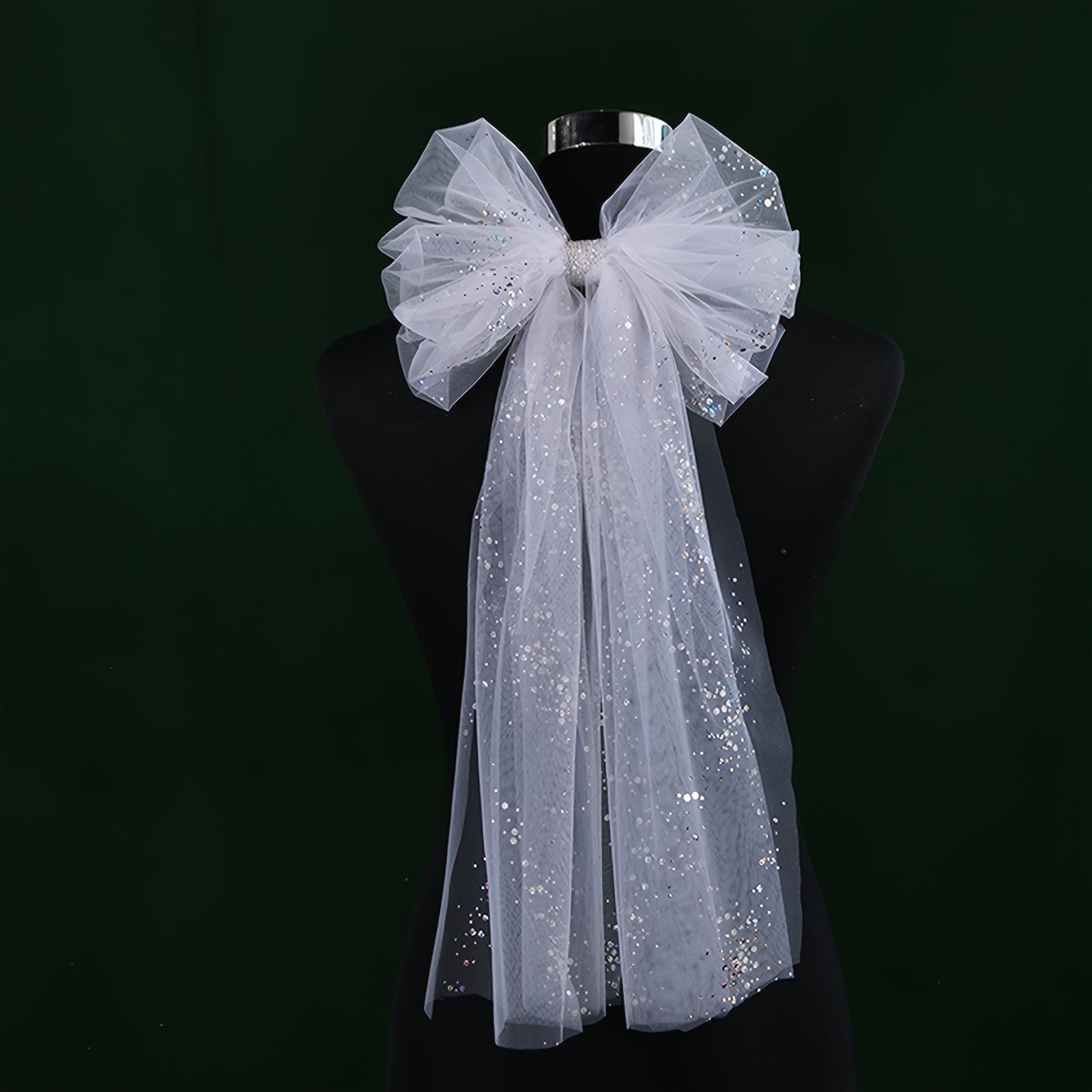 Romantic Nylon Bridal Veil with Sparkling Bow Detail Wedding Accessory