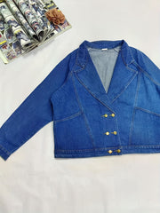 Denim Top Women's Solid Button Up Long Sleeve Collar Coat