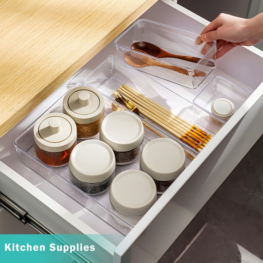 4pcs Clear Plastic Storage Tray Drawer Organizer Set Non Slip Storage Box