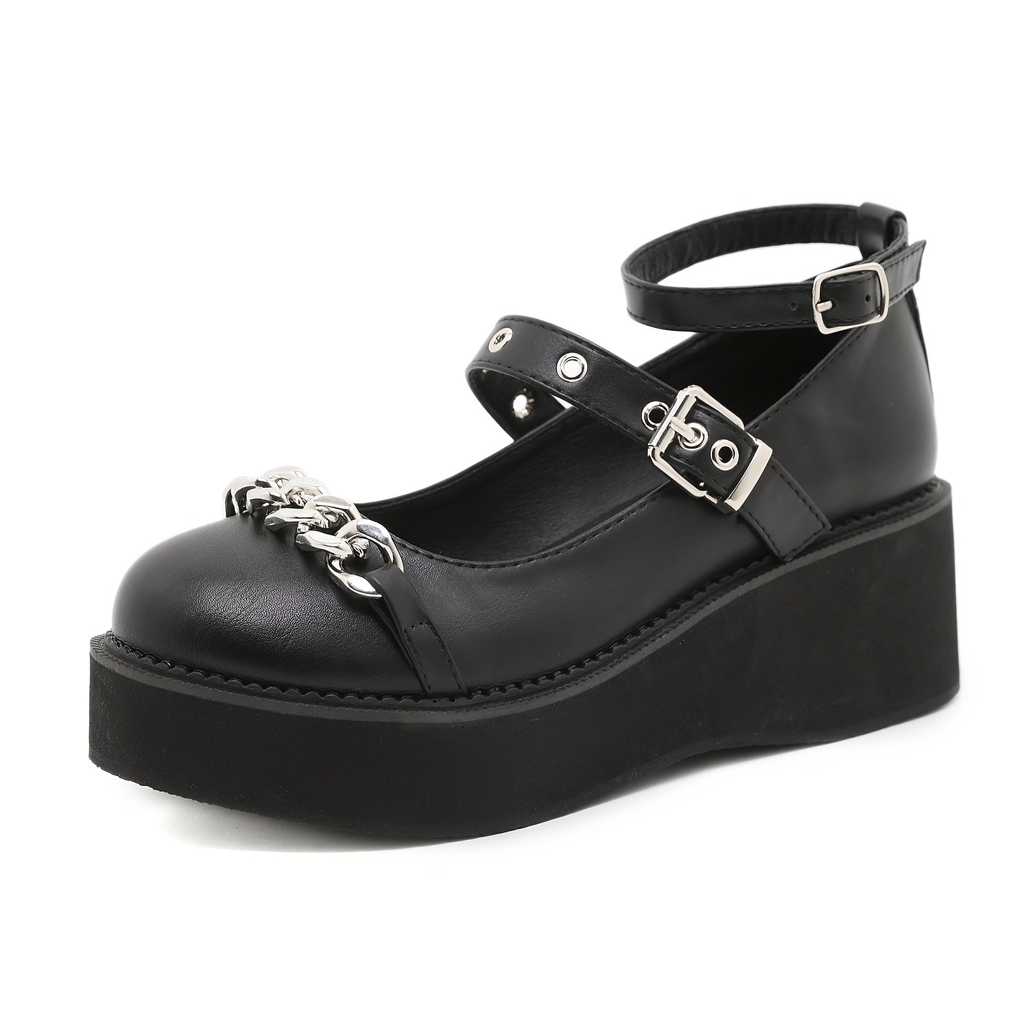 Y2K Chain Decor Mary Janes Buckle Strap Non Slip Shoes