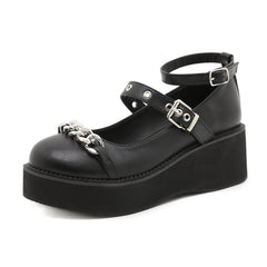 Y2K Chain Decor Mary Janes Buckle Strap Non Slip Shoes