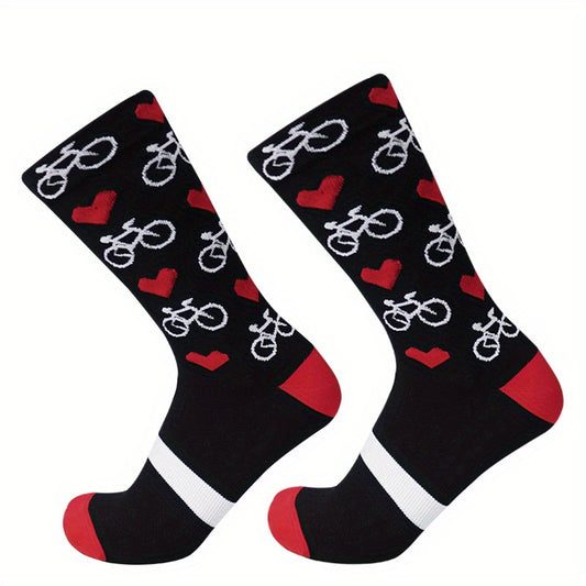 Bicycle Love Pattern Cycling Calf Socks - Outdoor Sports