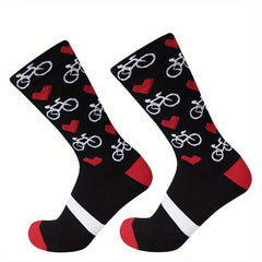 Bicycle Love Pattern Cycling Calf Socks - Outdoor Sports
