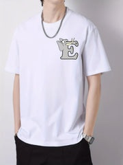 Cartoon Letter Print Men's Cotton Graphic Crew Neck T-shirt