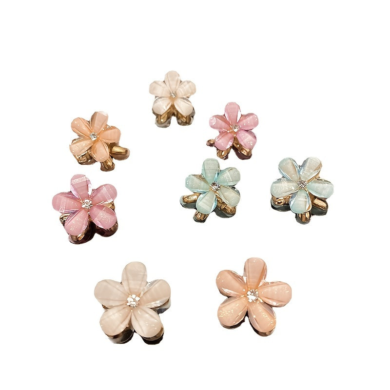 12pcs Faux Opal Flowers Small Claw Clips Hair Accessories For Women Girls
