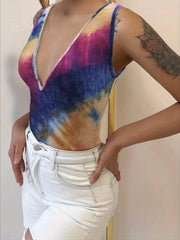Colorful Tie Dye Plunging Tank Top Sleeveless Summer Clothing