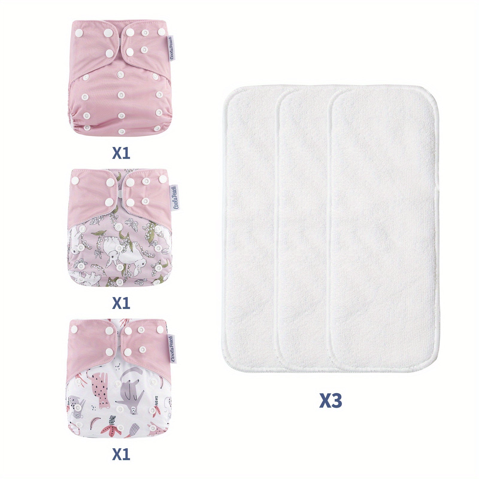 3pcs Eco-friendly Washable Baby Cloth Diaper Set with Inserts