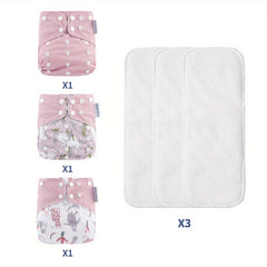 3pcs Eco-friendly Washable Baby Cloth Diaper Set with Inserts