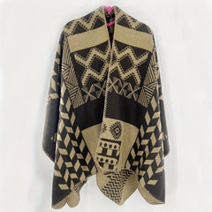Boho Plaid Jacquard Shawl Vintage Warm Wrap Large Blanket Scarf Poncho Capes