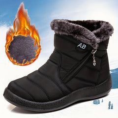 Women's Plush Lined Snow Boots Waterproof Warm Side Zipper Ankle Boots