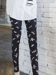 Dragonfly Print Skinny Leggings Women's Casual Stretchy Leggings
