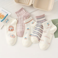 5 Pairs Cartoon Print Socks Comfy & Short Socks Women's Stockings