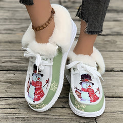 Christmas Snowman Print Plush Lined Thermal Furry Snow Boots