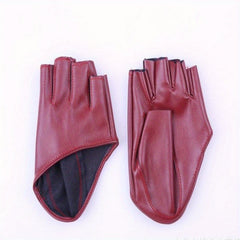PU Leather Half Finger Gloves for Women