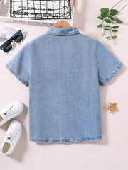 Boys Denim Top Casual Short Sleeve Shirt Summer Clothes