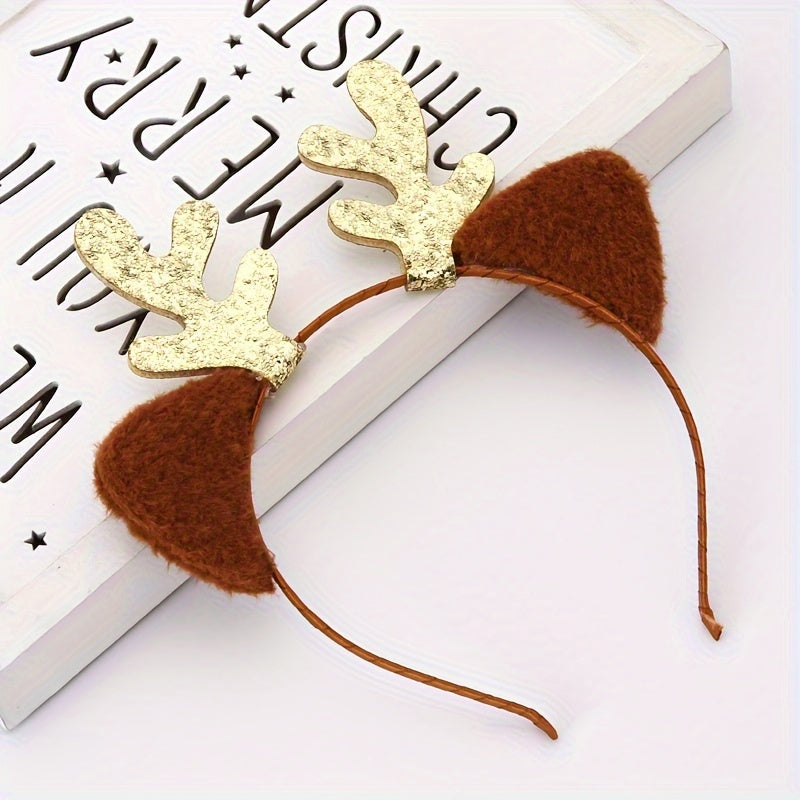 Women's Plush Ears Sequin Antlers Hair Hoop for Christmas Party