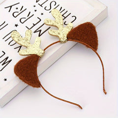 Women's Plush Ears Sequin Antlers Hair Hoop for Christmas Party