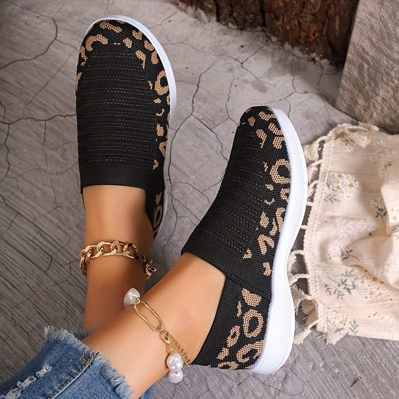 Leopard Print Slip on Sneakers for Women, Non-Slip Walking Shoes