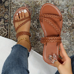 Women's Braided Flat Slide Sandals Open Toe Slip On Casual Beach Slides