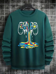 Kid's Cartoon Gamepad Sweatshirt Rainbow Paint Print Crew Neck Top