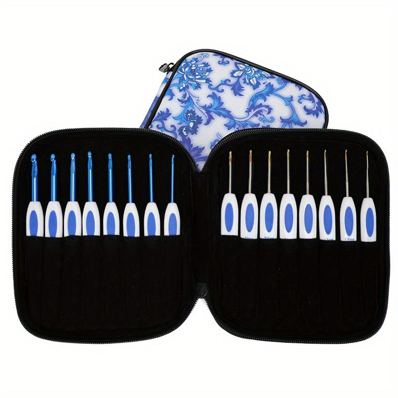 16pcs Aluminum Crochet Hooks Set Ergonomic Knitting Needle Sewing Hand DIY Craft
