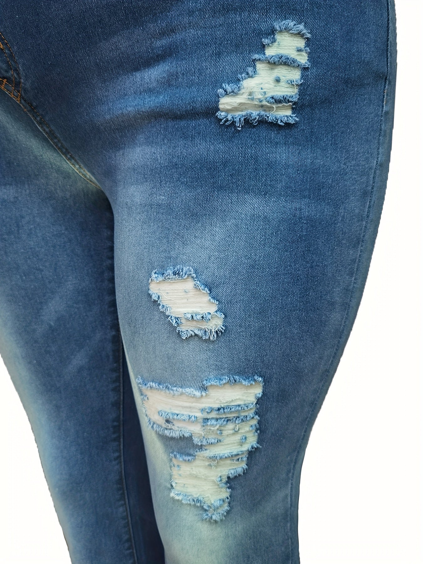 Ripped Asymmetric Mid Waist Button Fly Stretch Jeans