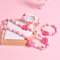 3Pcs Set Cartoon Cat Silicone Girls' Watch Big Eyed Kitten Wristwatch