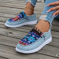 Women's Geometric Pattern Canvas Shoes Casual Lace Up Outdoor Sneakers