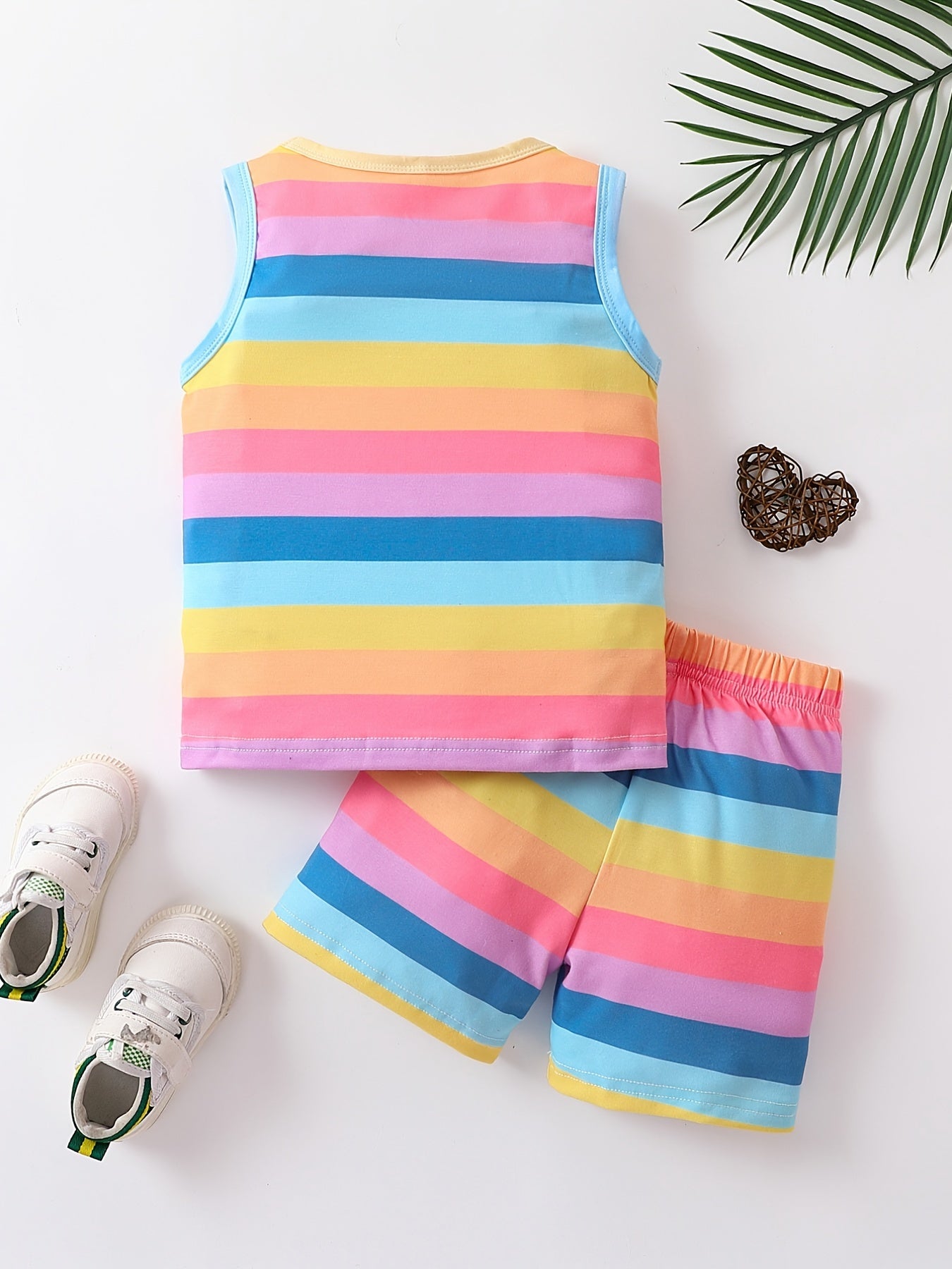 Toddler Boy's Colorful Stripe Pattern 2pcs Tank Top & Shorts Set