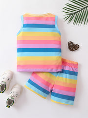 Toddler Boy's Colorful Stripe Pattern 2pcs Tank Top & Shorts Set