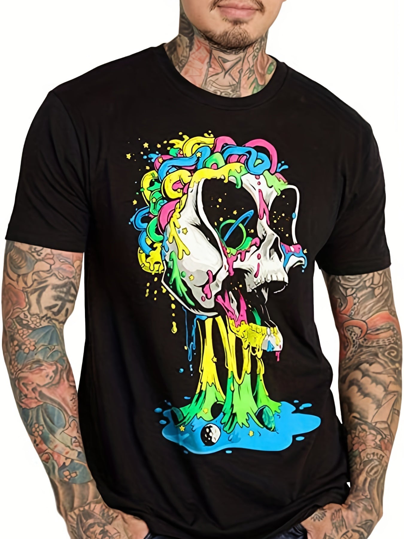 Men's Active 3D Graphic T Shirt Stretchy Short Sleeve Tee for Summer