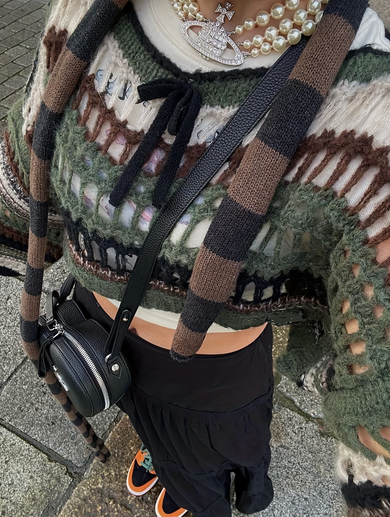 Gothic Hollow Out Boat Neck Crop Sweater