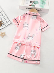 Girl's 2pcs Cartoon Rabbit Pajamas Button Top & Shorts Set