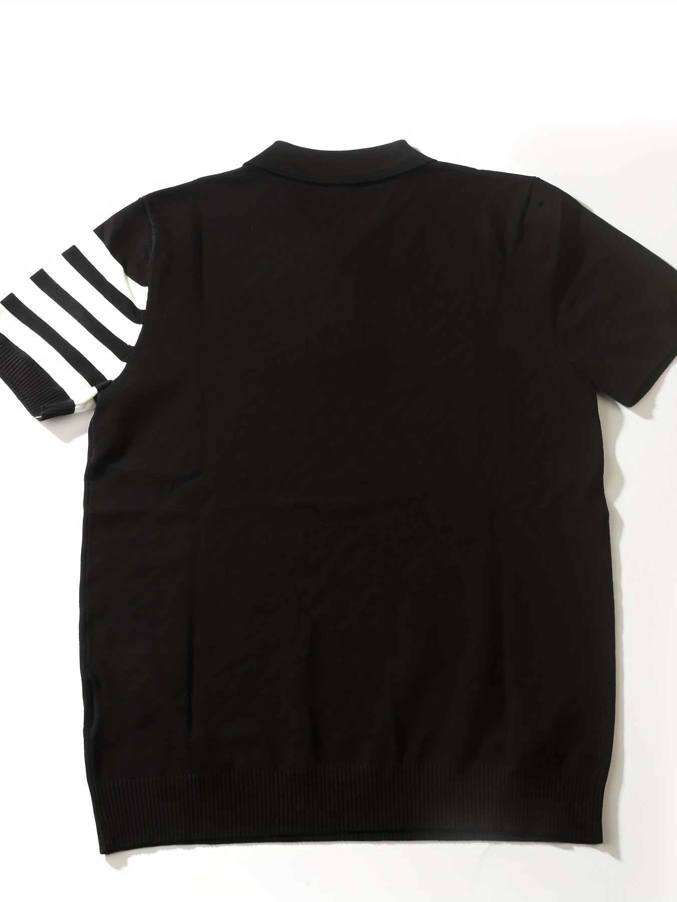 Stripe Breathable Polo Collar Sweater Men's Casual Solid Short Sleeve Sweater