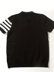 Stripe Breathable Polo Collar Sweater Men's Casual Solid Short Sleeve Sweater