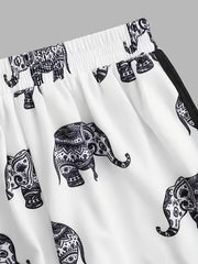 Boho Elephant Print High Waist Shorts