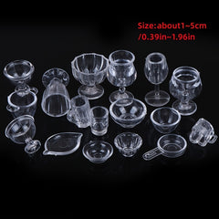 17pcs 1:12 Dollhouse Transparent Tableware DIY Pretend Play