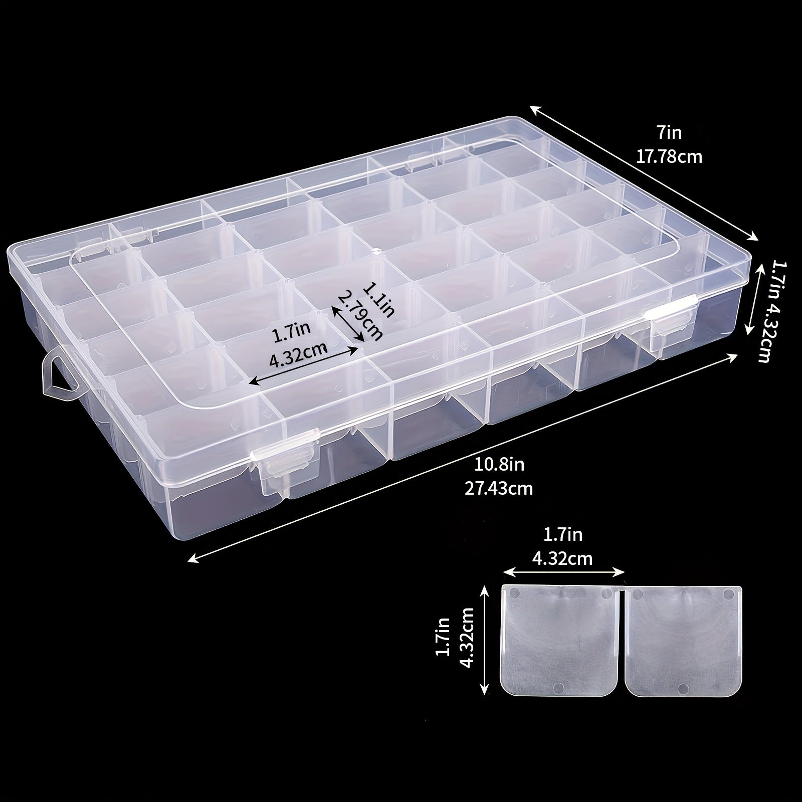 3 Pack Plastic Organizer Box 36 Grids with Adjustable Dividers Jewelry Bead Stor