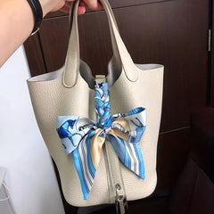 Striped Chain Print Skinny Scarf & Yellow Necktie Classic Handbag Handle Wrap