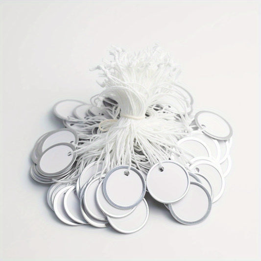 50pcs 3 Metal Rim Key Tags Blank Paper Tags with Strings for Keys