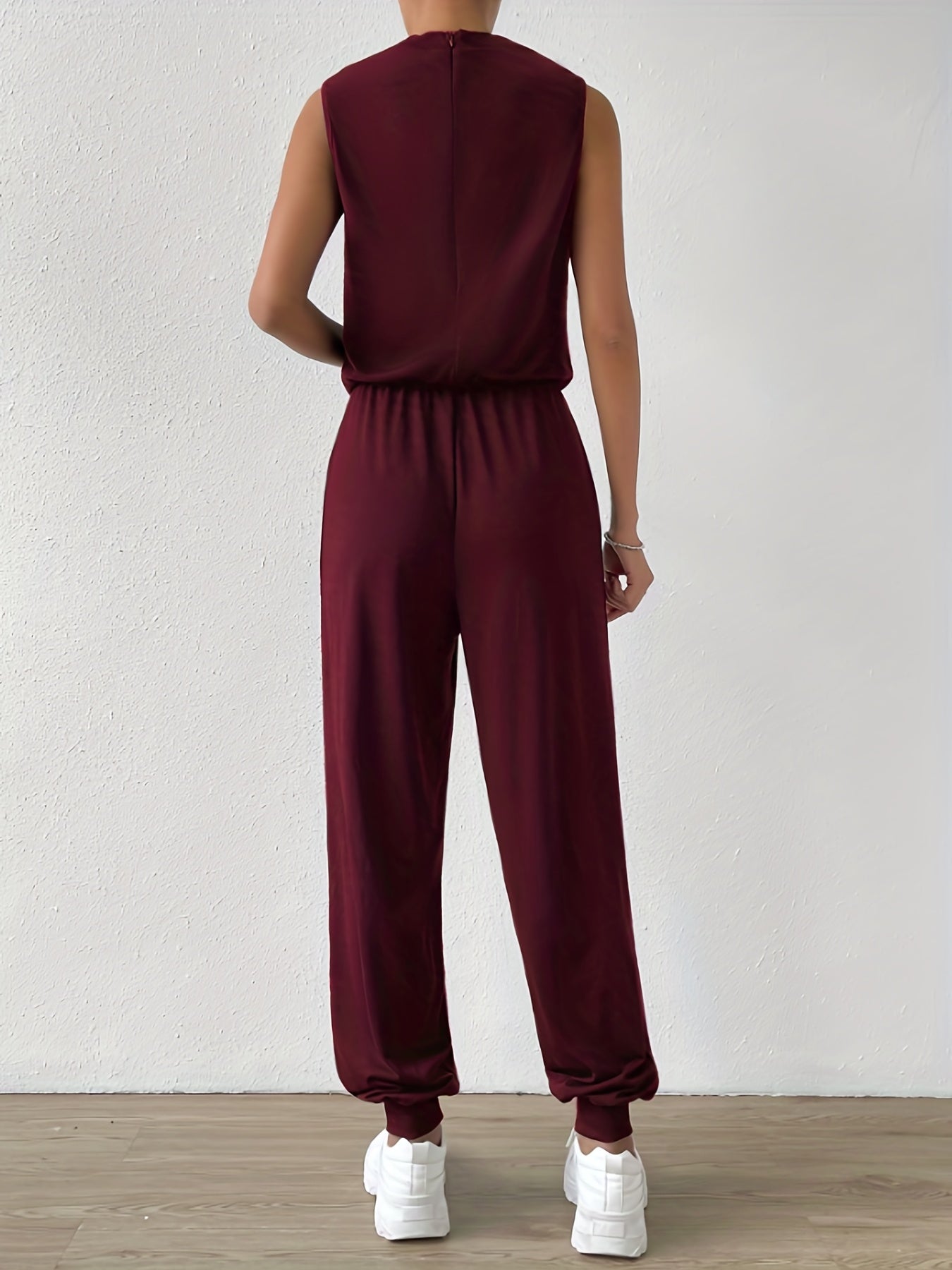Sleeveless Waist Jumpsuit Solid Workout Women's Clothing