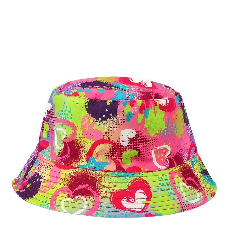 Pink Print Bucket Hat Y2K Lightweight Sunshade Fisherman Cap