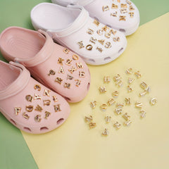 26pcs Golden Letters Shoe Charms for Clog Sandals, Women Girl Party Favors