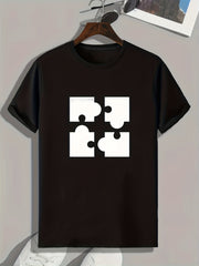 Puzzle Pattern Print Men's Sports T-shirt for Fitness Activities