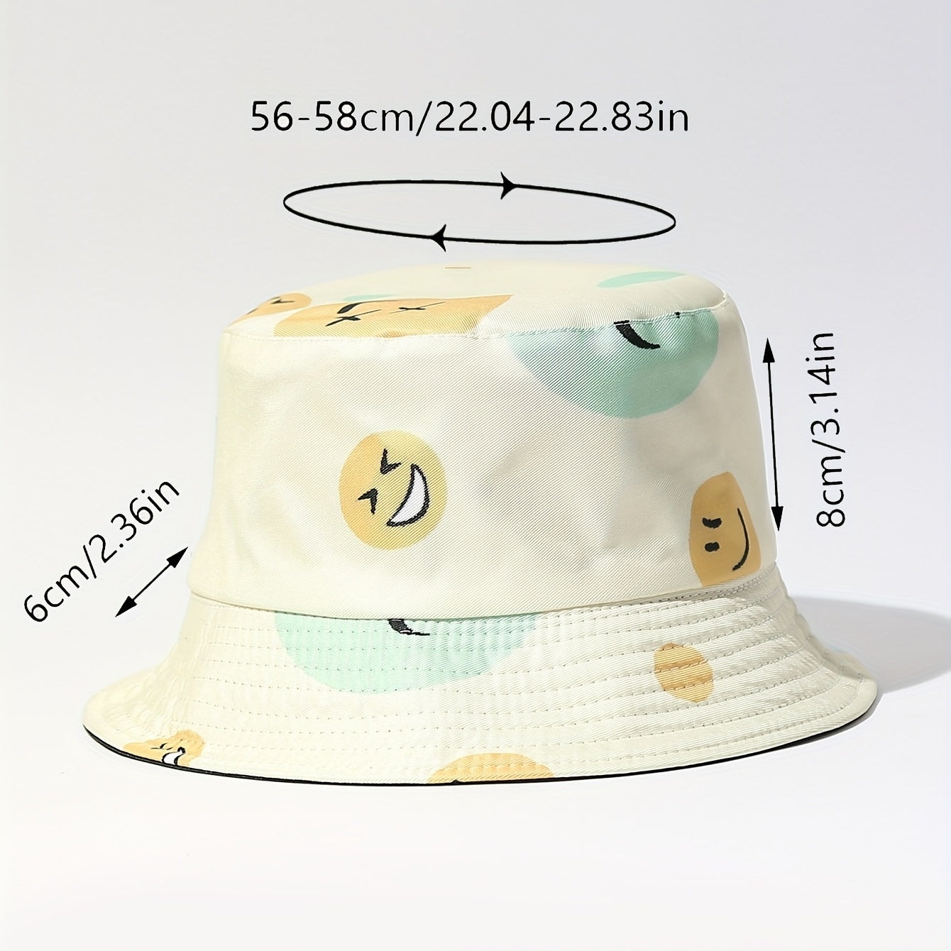 Cartoon Smiling Print Bucket Hat Yellow Lightweight Sunscreen Fisherman Cap