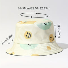 Cartoon Smiling Print Bucket Hat Yellow Lightweight Sunscreen Fisherman Cap